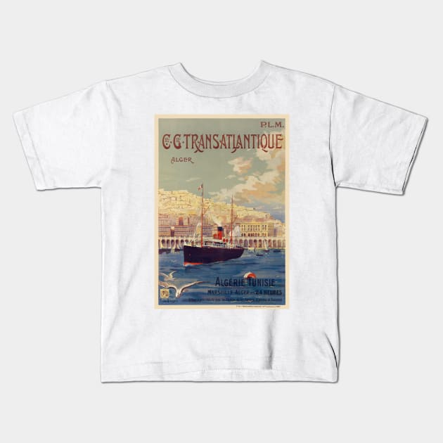 Transatlantique Alger Vintage Poster 1901 Kids T-Shirt by vintagetreasure